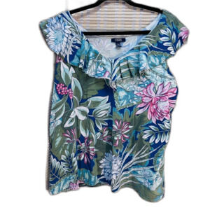 Chaps by Ralph Lauren Floral Print Ruffled Tank 3X